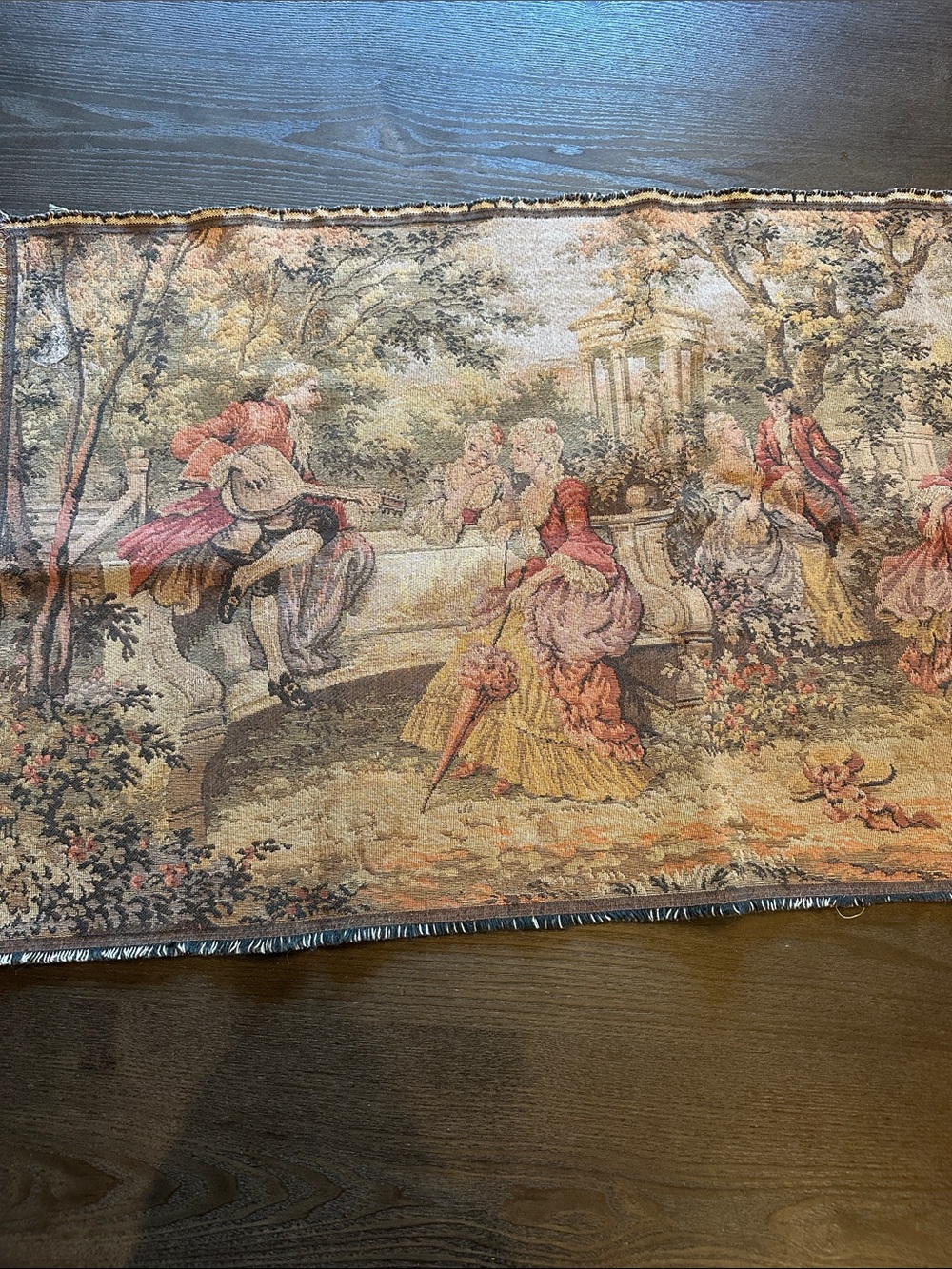 Vintage Belgium woven tapestry approx 33.5” x 20”.
